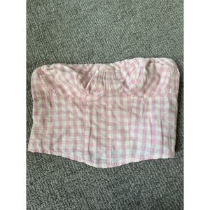 Free People L gathered tube  Top ~  Leilani Pink Gingham smocked back $58‎ NWT